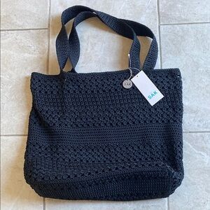 The Sak NWT Laguna Beach Black Open Knit Tote Bag